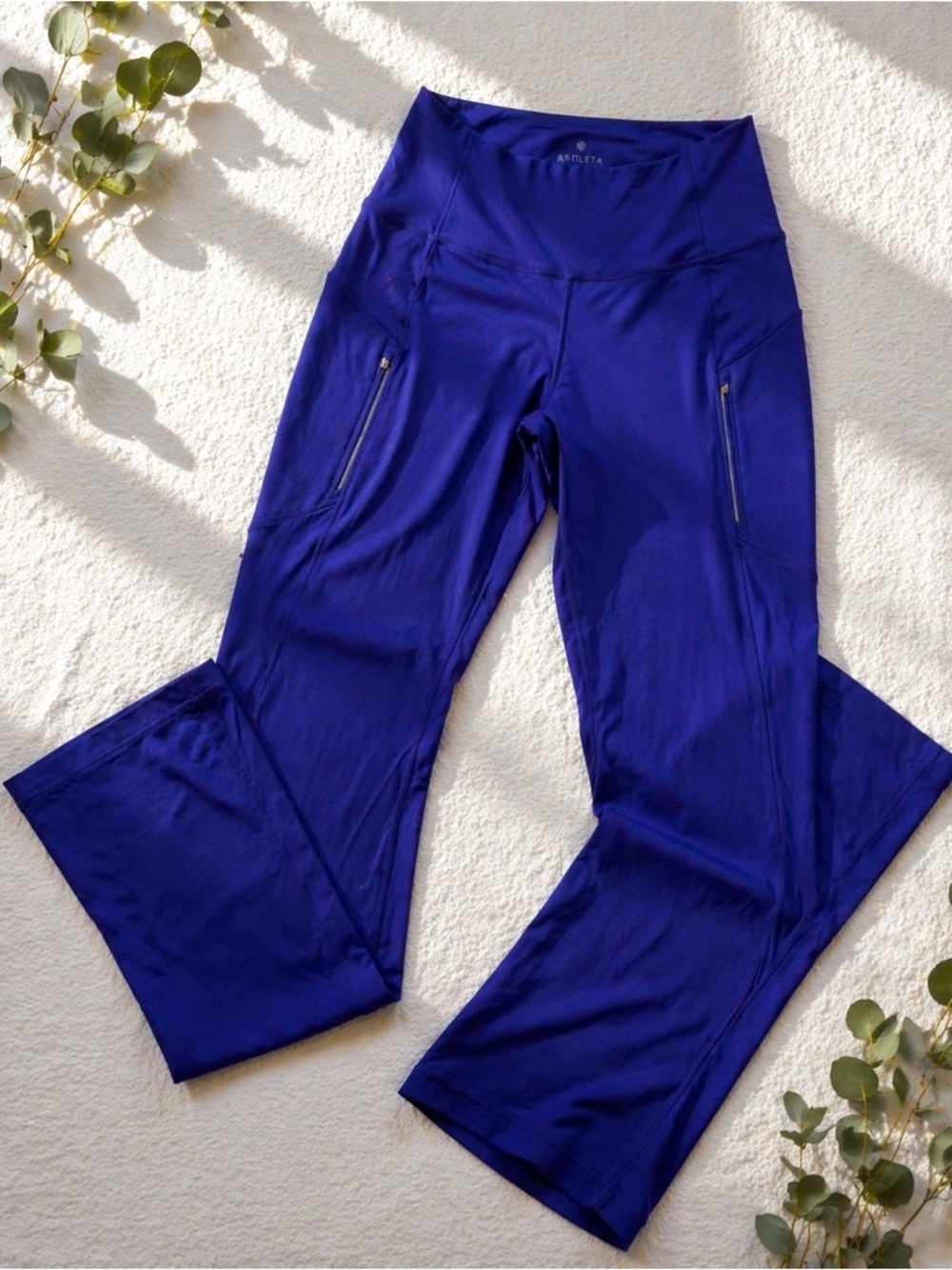 Athleta Rainier Bootcut Leggings Blue High Rise Zip Pocket Yoga Pants in noble